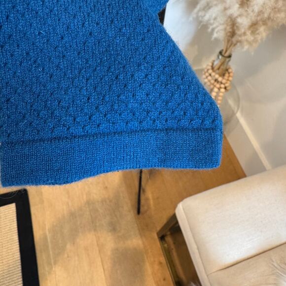 Nordstrom 100% Cashmere Cardigan Sweater Large Blue Crewneck Soft - Picture 8 of 10